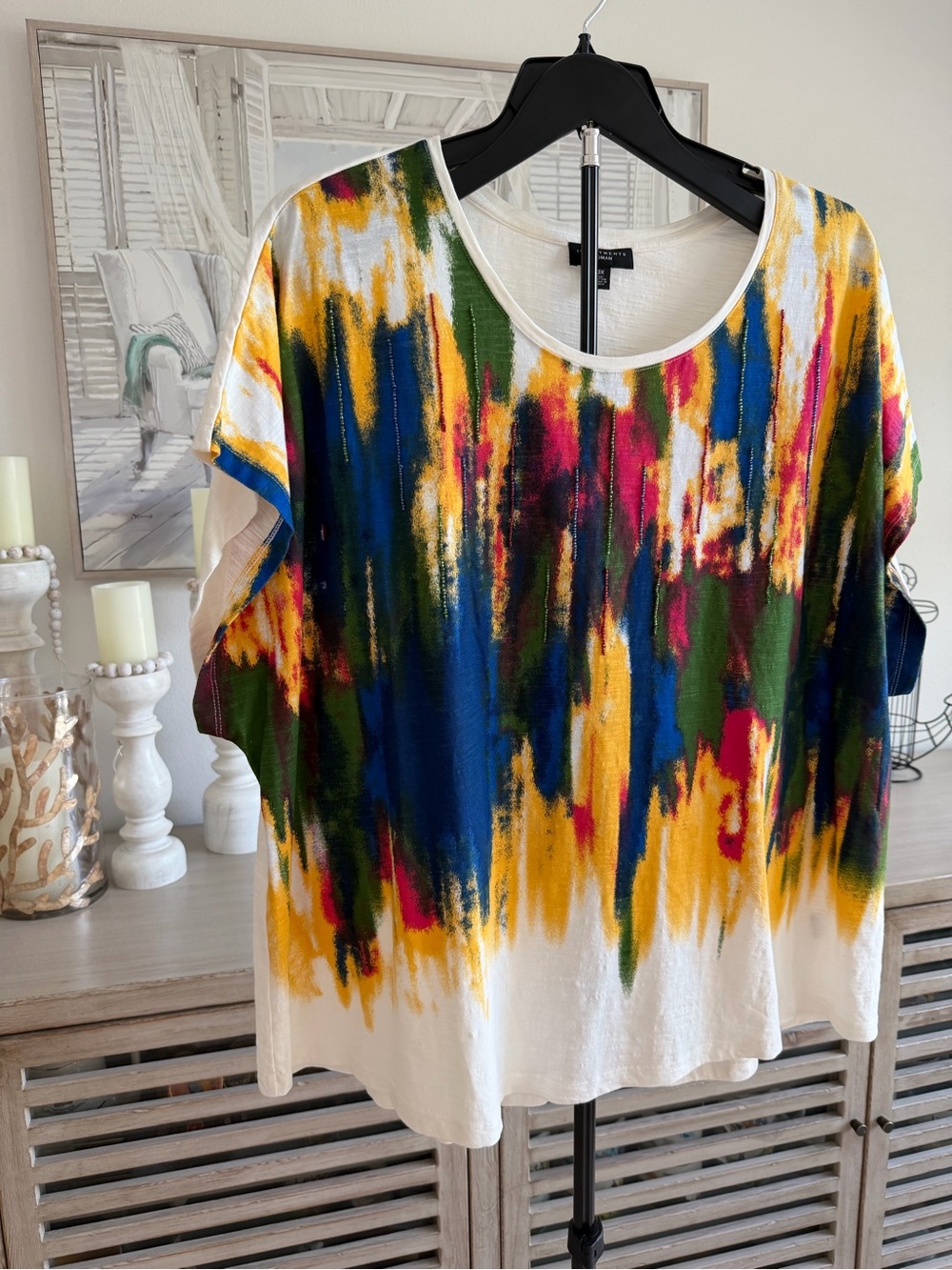 Investments Multi-Color Brushstroke Short Sleeve Top